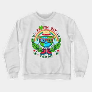 Earth Day Every Day Cute Earth Wearing Red Glasses and a Hat Crewneck Sweatshirt